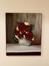 This mixed-media painting oil paint, sculpting paste, and gold leaf on canvas