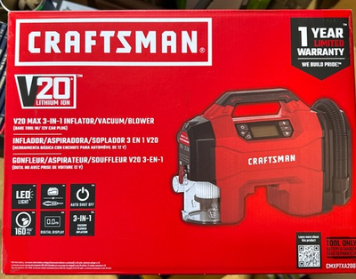 #ad CRAFTSMAN Cordless Inflator 20 volt Li ion Air Inflator 3 In 1 New Tool Only $79.00
