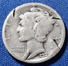 A 1921 D Mercury Silver Dime. Damage