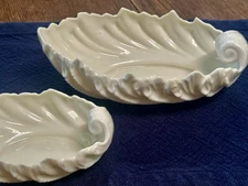 Set of 2 Sizes LENOX VINTAGE Ivory Acanthus SHELL Candy/Relish Dishes Made USA