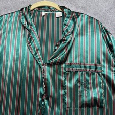 Victoria  s Secret Gold Label Sleep Shirt Nightshirt Green Stripe Button Up Small