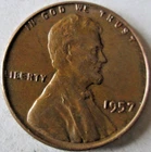 1957-P WHEAT CENT "BIE" ERROR, XF/AU CONDITION , RD/BRN COLOR, CIRCULATED