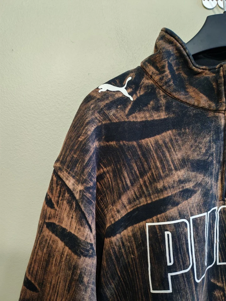 Puma Pullover XXL Acid Wash Fleecepullover Quarter 1/4 Zip Pulli schwarz Spellout - Bild 4 von 4