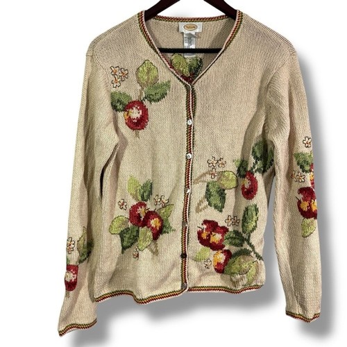 Vintage Talbots Knit Fruit Pattern Cardigan