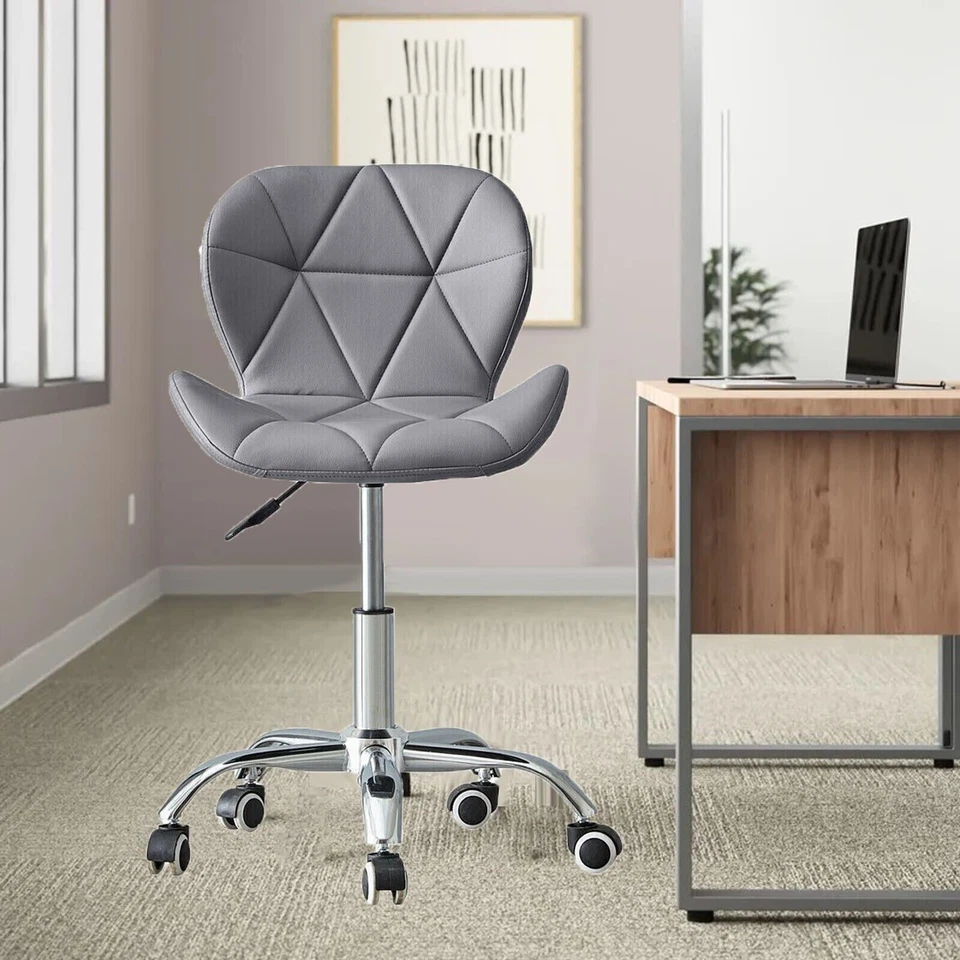 Swivel Office Chair Adjustable PU Leather 360° Home Computer Desk Chair Grey UK - Image 2 of 4