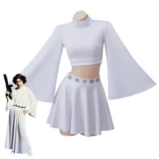 Cosplay Star Wars Princess Leia Costume Halloween Carnival Suit Top Skirts White