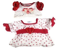 Build A Bear Shirt Valentine Hearts Ruffle Sleeve Lambs Lot Of 2