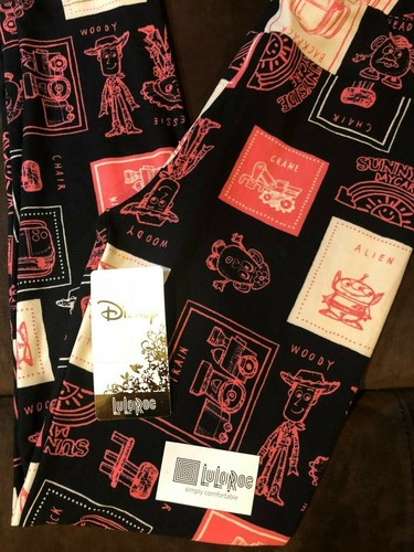 LuLaRoe OS LEGGINGS DISNEY TOY STORY BUZZ WOODY JESSIE ALIEN BLACK AND PINK - Picture 2 of 4