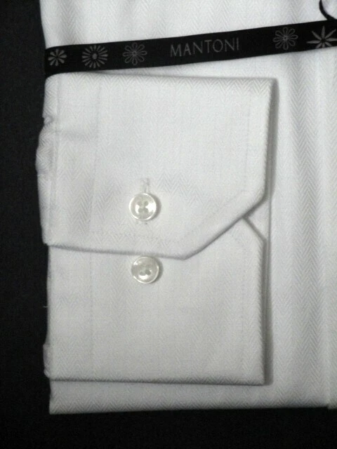 Camisa de vestir para hombre MANTONI blanca espiga mangas con puño de barril Foto 3 de 3
