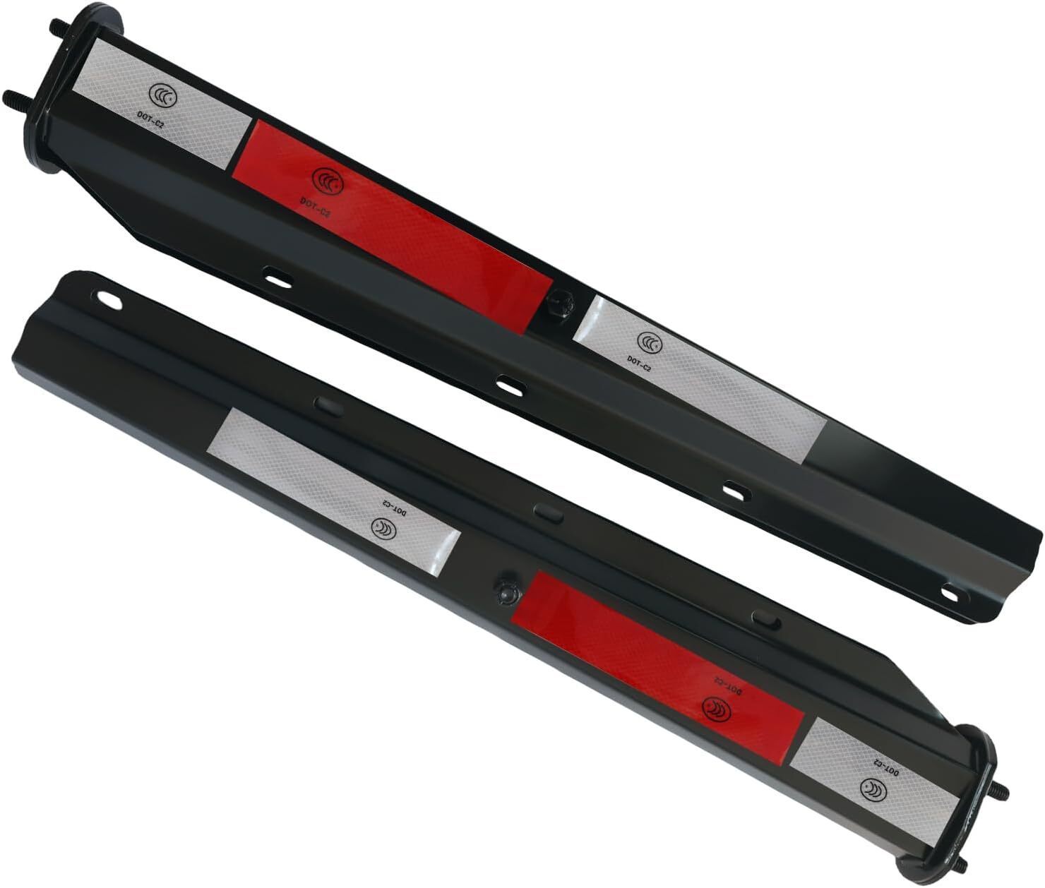 Black Straight Loaded Semi Truck Mud Flap 2.5in Bolt Spacing 29.5in Length-image