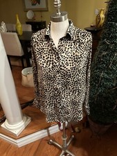 H M Leopard Print Button Front Long Sleeve Blouse Size XS