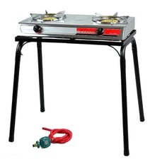 XtremepowerUS Outdoor 2-Burner Stove Propane Range Auto Ignition LPG w/ Stand