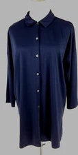 NWT J. Jill Women Sz S Navy Button-Down Oversized Tunic Shirt Lagenlook Soft #99
