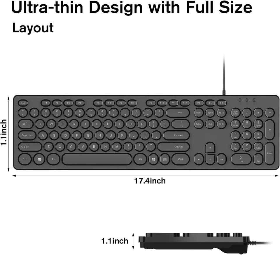 cimetech Wired USB Keyboard, Low-Profile Full Size Computer Keyboard - Image 3 of 4