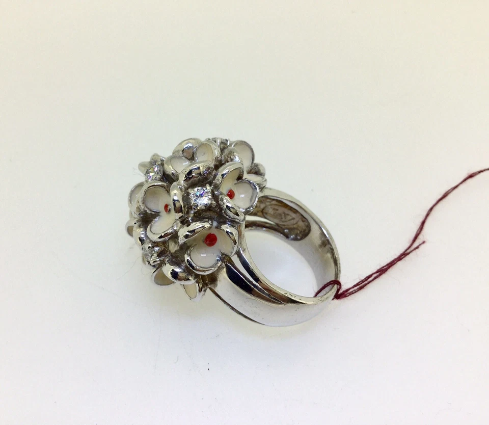 Anillo de cóctel de plata de ley talla 7 esmalte blanco diseño flores racimos Foto 4 de 4