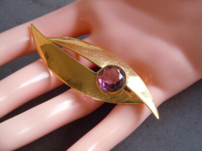 Vintage Brosche Double ERD Lila Farbstein 7,3 g/7,2 x 2,2 cm
