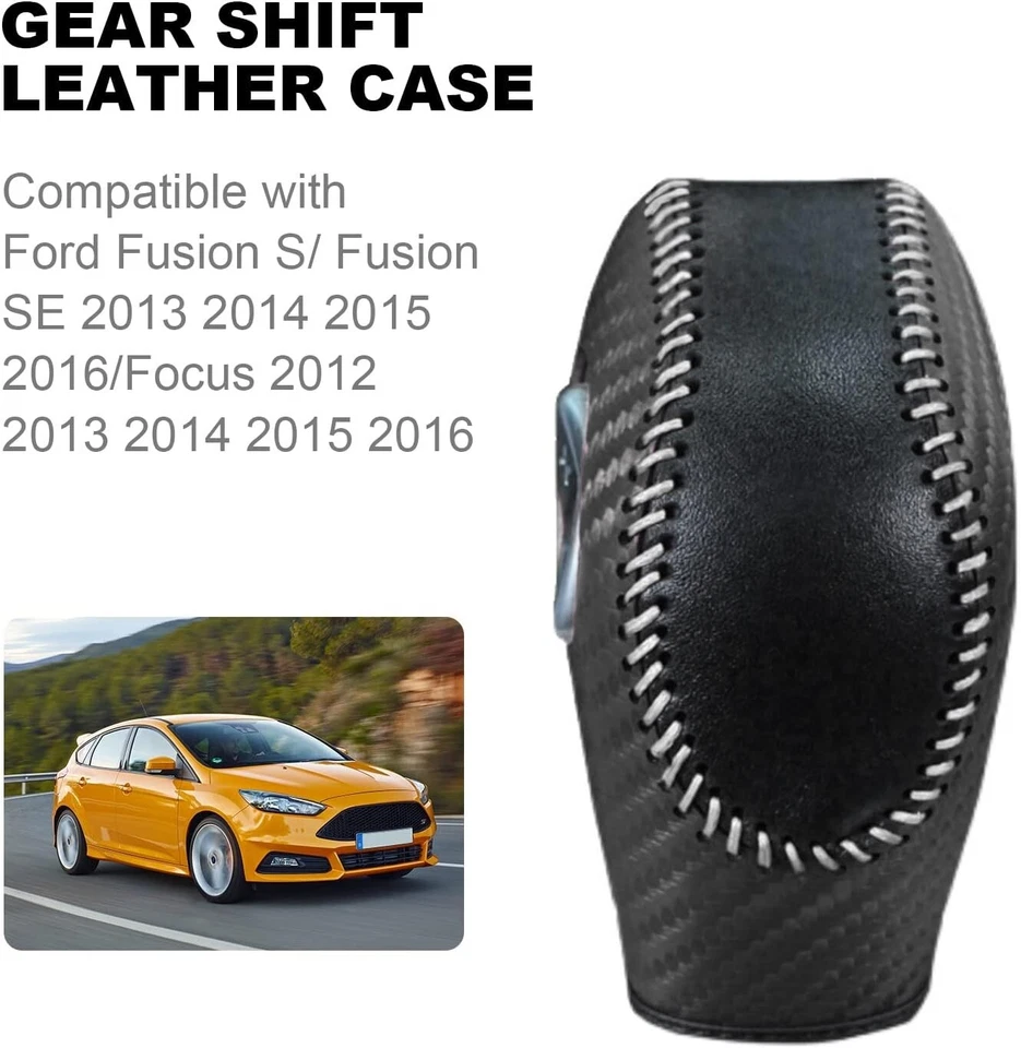 Cubierta de perilla de cambio de marchas de fibra de carbono PU para Ford Focus Fiesta Fusion 2012-2016 Foto 2 de 4
