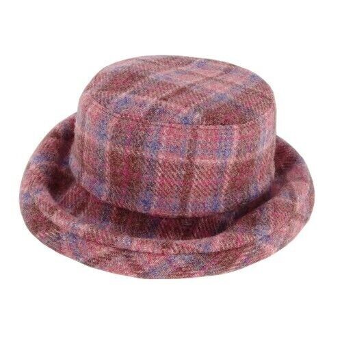 Women's Genuine Harris Tweed Luxury Cloche Hat in Pink Tartan COL 103 New - Picture 1 of 1