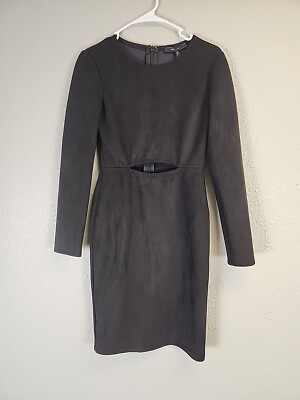 chinese dress ladies VINTAGE LONG SLEEVE SUEDE AND WITH LEATHER DETAIL MIDI PEPLUM DRESS