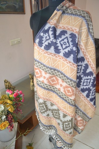 2 opciones cálido chal de lana yak hecho a mano reversible diseñador jamavar envoltura unisex - Imagen 2 de 6