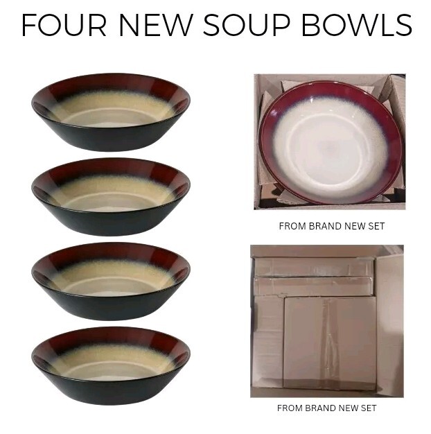 Pfaltzgraff Aria Red Soup Bowl Set Stoneware 22oz Cereal
