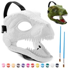 2 Pieces Hard Plastic Dinosaur Mask with Paints Blank DIY Dino Mask Dinosaur ...