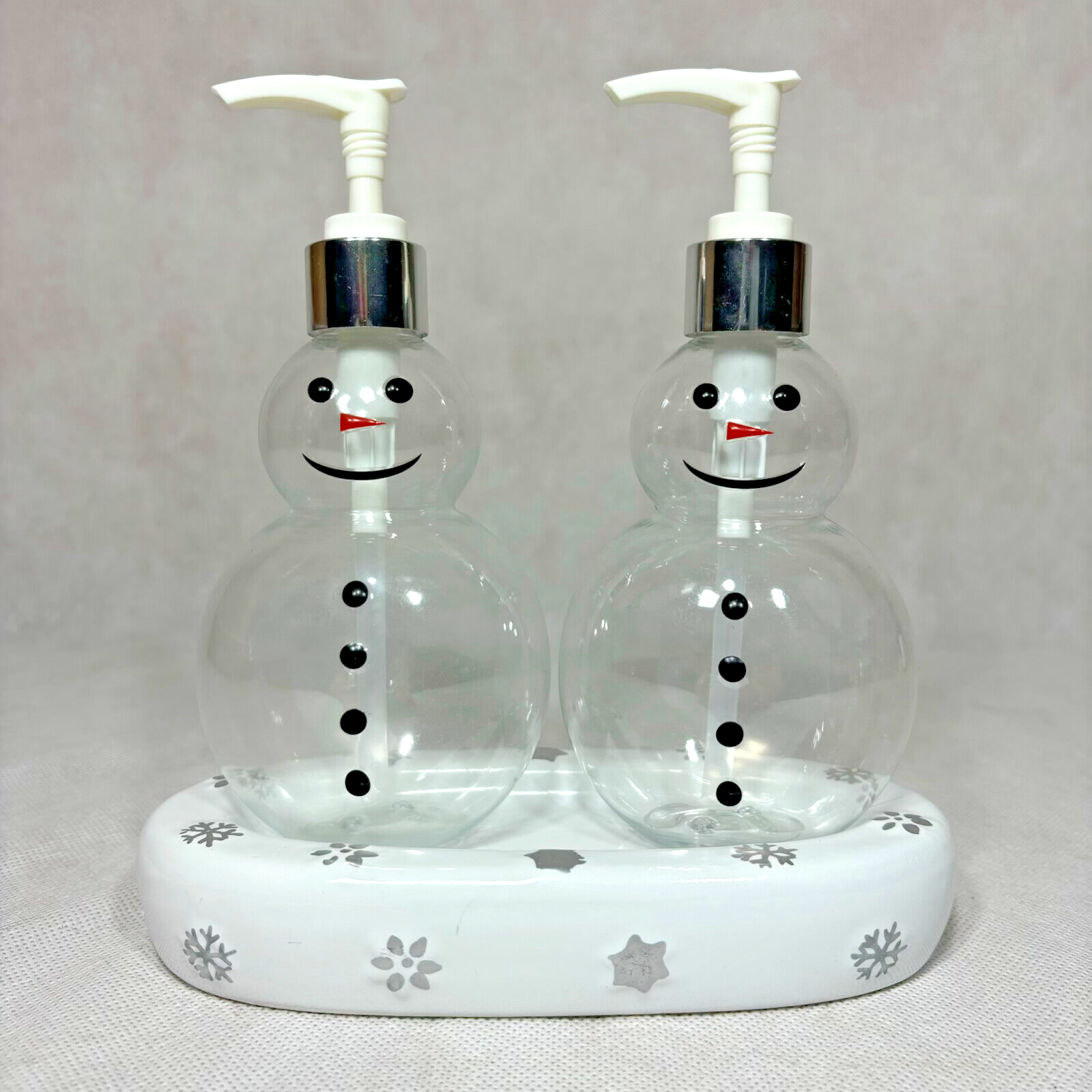 Ceramic Snowman Soap Dispenser Set with 3-Piece Dish-image