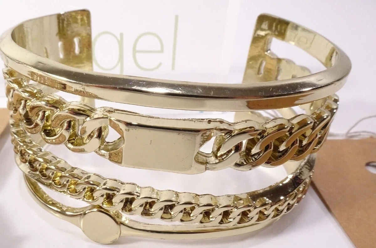 Lee Angel Women s Gold Brass 4 Layer Chain Bar Wide Cuff Bracelet