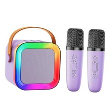 Mini Karaoke Machine Speaker for Kids Adults,Portable Bluetooth Purple - 2 Mic