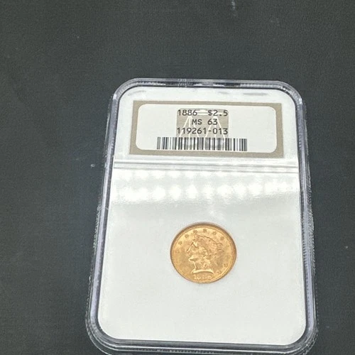 1886 GOLD $2.5 LIBERTY HEAD QUARTER EAGLE COIN * 4000 MINTED * MS 63 NGC