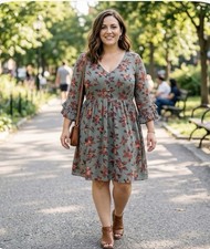 Madewell Moonblossom Ruffle Sleeve Dress Winter Orchid Womens 12 Green/red/orang
