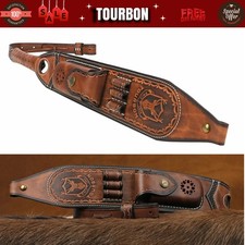 TOURBON Vintage Leather Rifle Sling Soft Gun Ammo Carry Strap+Knife Sheath Pouch