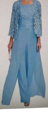 Damen 3Teiler Chiffon Spitze hellblau 48  sch...