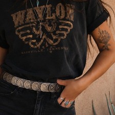 Vintage 90s Silver Tone Stretch Belt Southwestern Art Deco Concho Style M/L