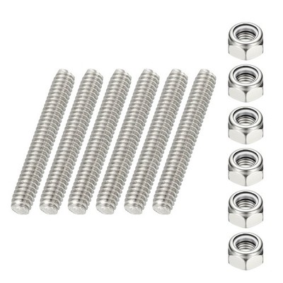 6 Pcs Fully Threaded Rod, 1/4-20 Right Hand Thread Bar Studs with Nuts