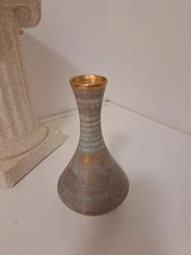 Stangl Pottery Vase Brushed 24k Antique Gold Over Teal 8in