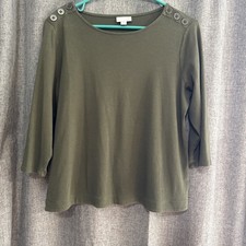 Women’s J Jill Olive Green Three-Quarter Sleeves Buttons Blouse