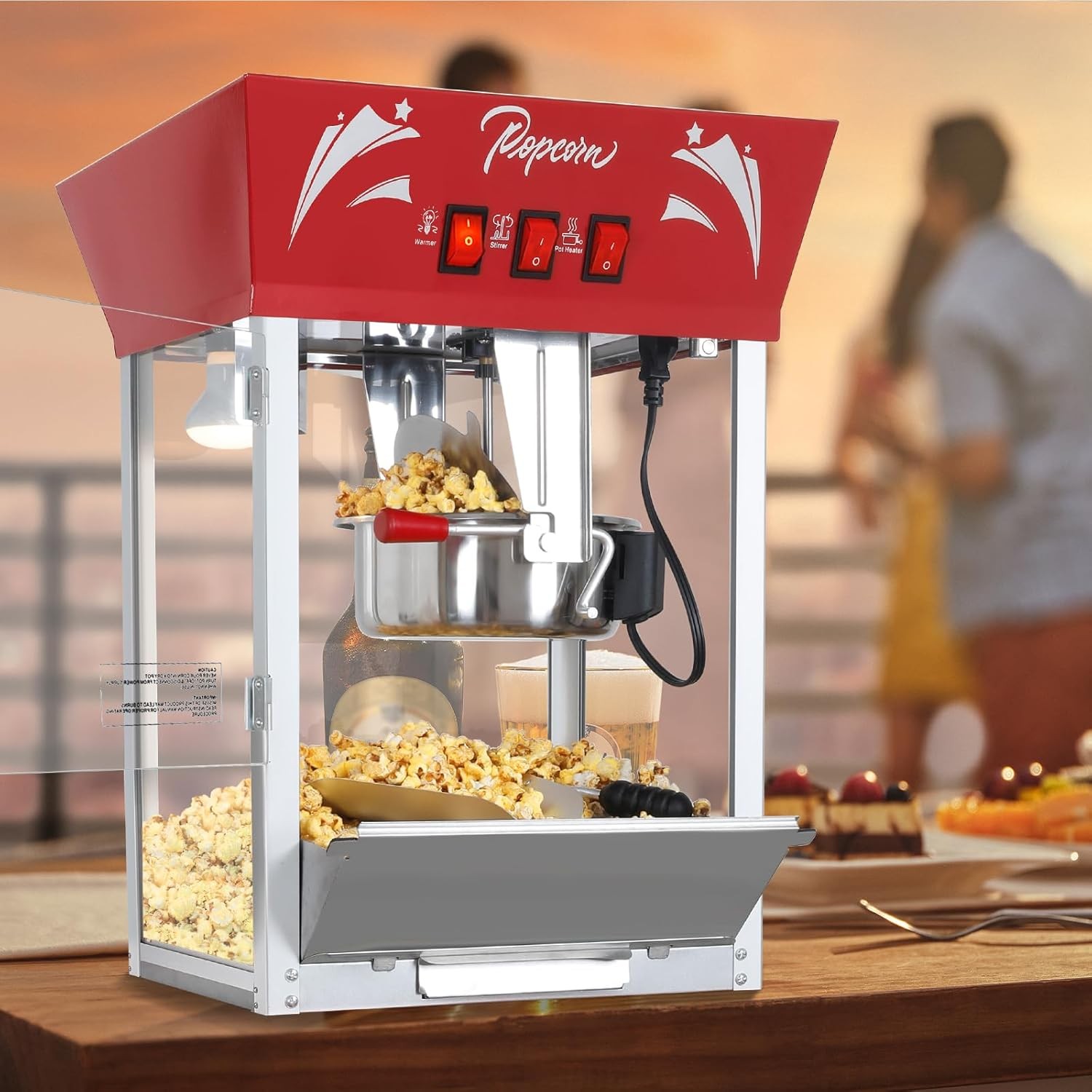 12 oz Kettle Commercial Popcorn Maker Machine Tempered Glass Warming Deck 850W