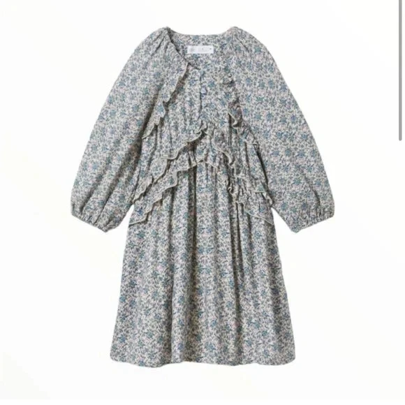 Vestido Zara feminino 6 babado floral manga longa gola V mistura de lã 6595/098 - Imagem 2 de 4