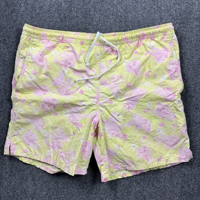 Lilly Pulitzer Swim Trunks Mens Medium Mesh Lined Yellow Pink Elephant