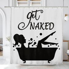 Get Naked Shower Curtain 72W X 72L Inch White and Black Silhouette of Beauty in