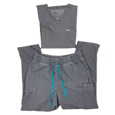 Figs Women’s Scrub Set Graphite Sz Med Petite HW Yola Skinny Pant & 2 Pocket Top
