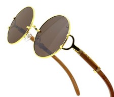 Sunglasses Round Gold Frame Hip Hop Shades Rapper Classic Vintage Style Brown