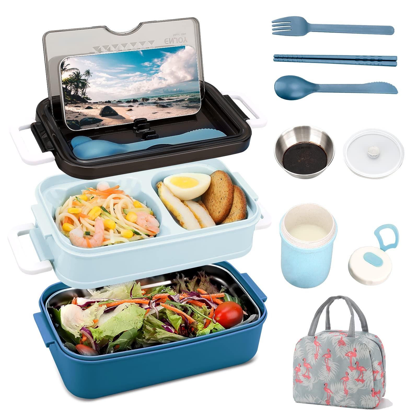 Portable Adult Bento Lunch Box Kit with Compartments for Meals On The Go
