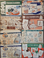 8 Vintage Superior Embroidery Transfers Kittens Monogram Grapes Victorian Girls