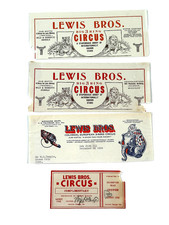 vtg 1930s Lewis Bros Lot (x4) letterhead ticket circus carnival sideshow