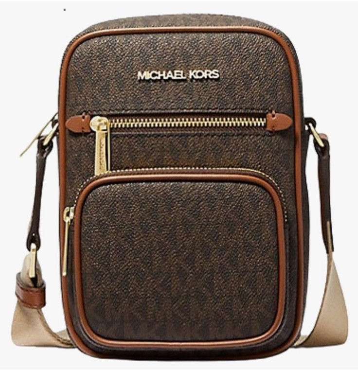 Michael Kors Jet Set Medium Pocket Crossbody Bag Brown Logo