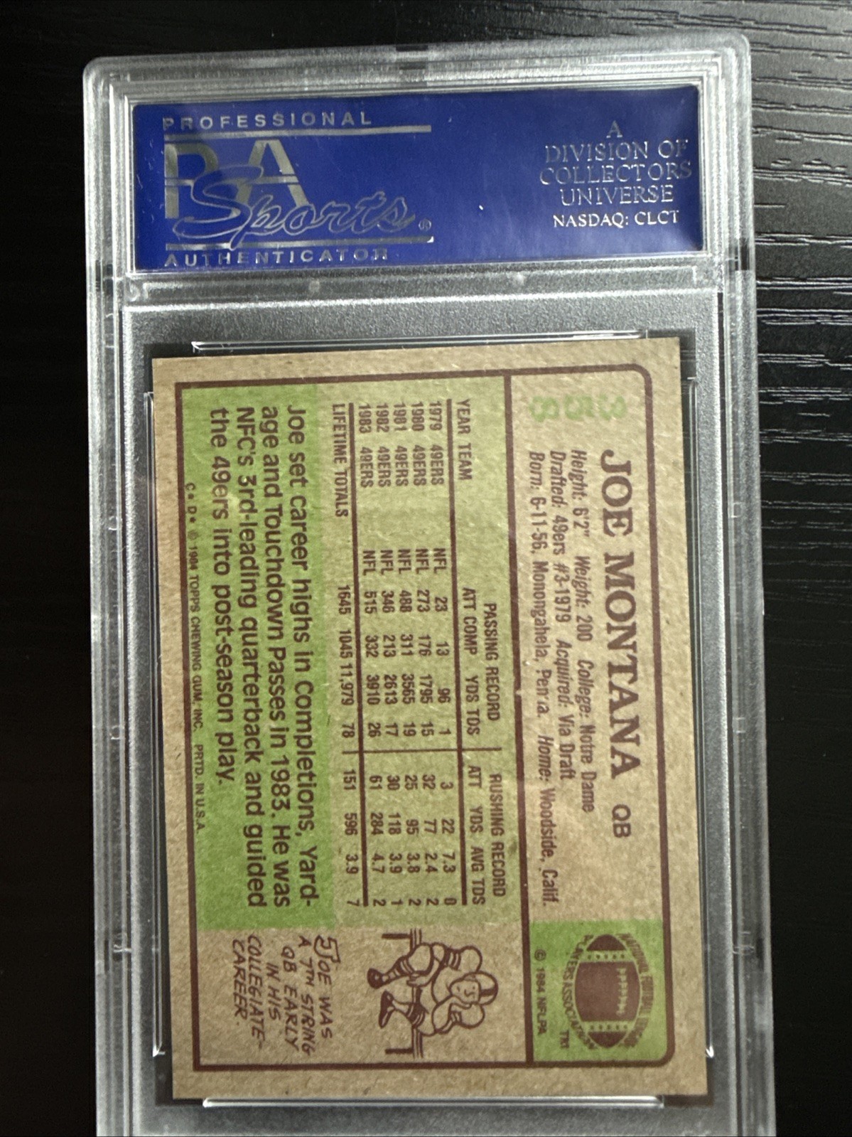 1984 Topps - Joe Montana #358 PSA 9 view 2