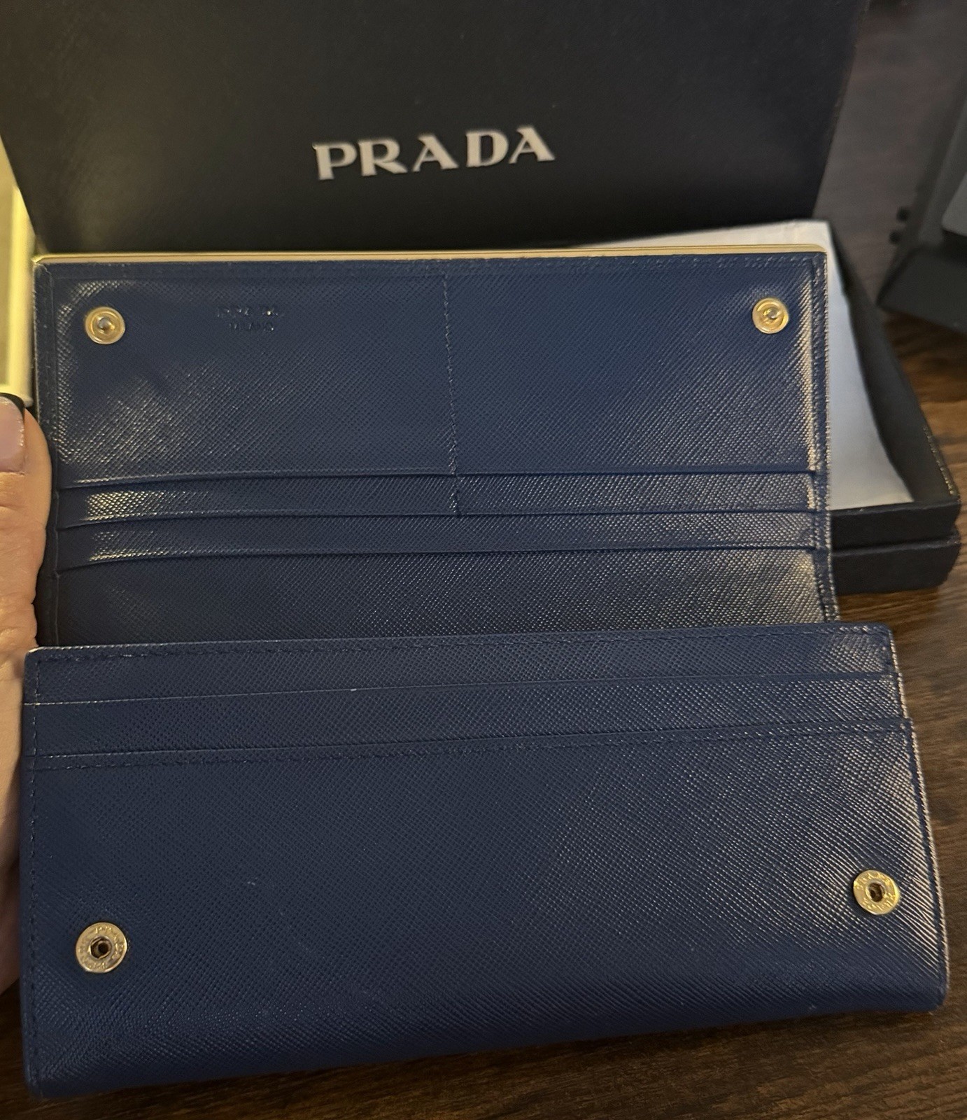 PRADA Blue Envelope Wallet Solid Pattern Logo Zip… - image 3