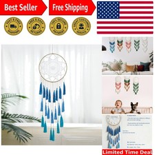 Versatile Blue Dream Catcher - Handmade Macrame with Feather and Tassel Design